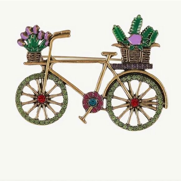 🚲 Betsey Johnson NEW multicolored sparkling crystal bicycle brooch 🚲 - Picture 3 of 4